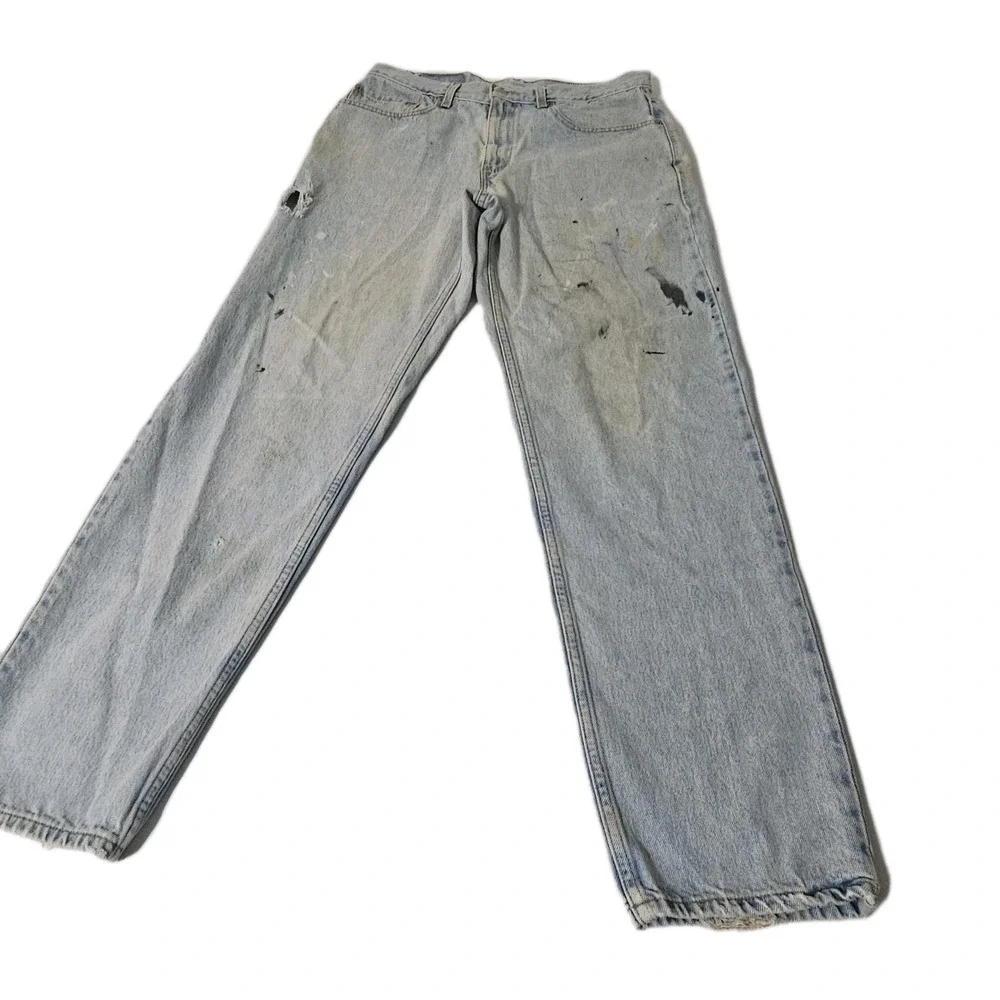 VTG‎  USA Levis Jeans Mens 34x31  Denim Y2K Relaxed Fit 550 DISTRESSED PAINT